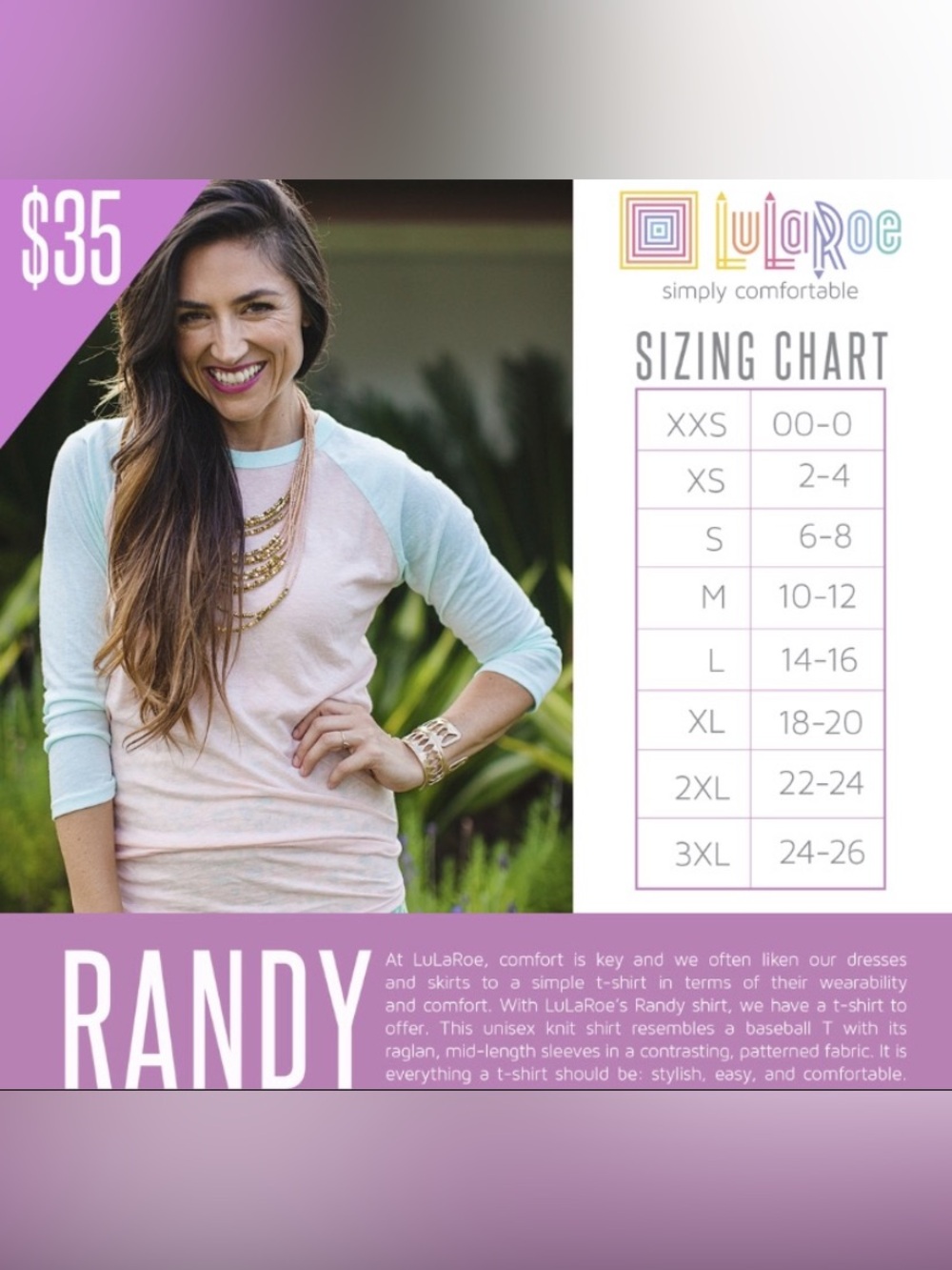 LuLaRoe Randy unisex Raglan baseball tee